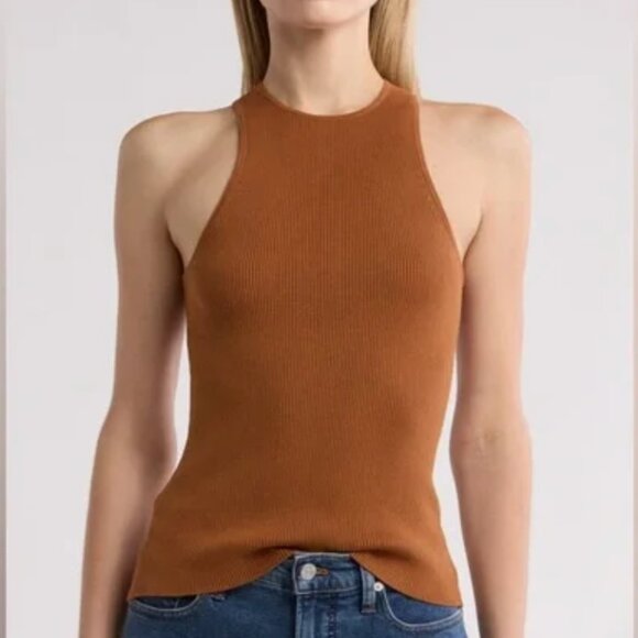 Madewell Tops - Madewell Light Brown High Neck Ribbed Tank
